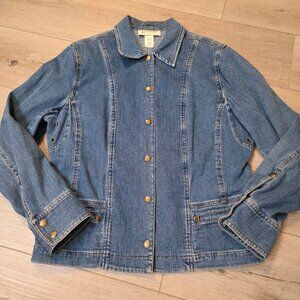 Jones New York Sport Womens Denim Jacket Lg Blue Button Front Fisherman Core